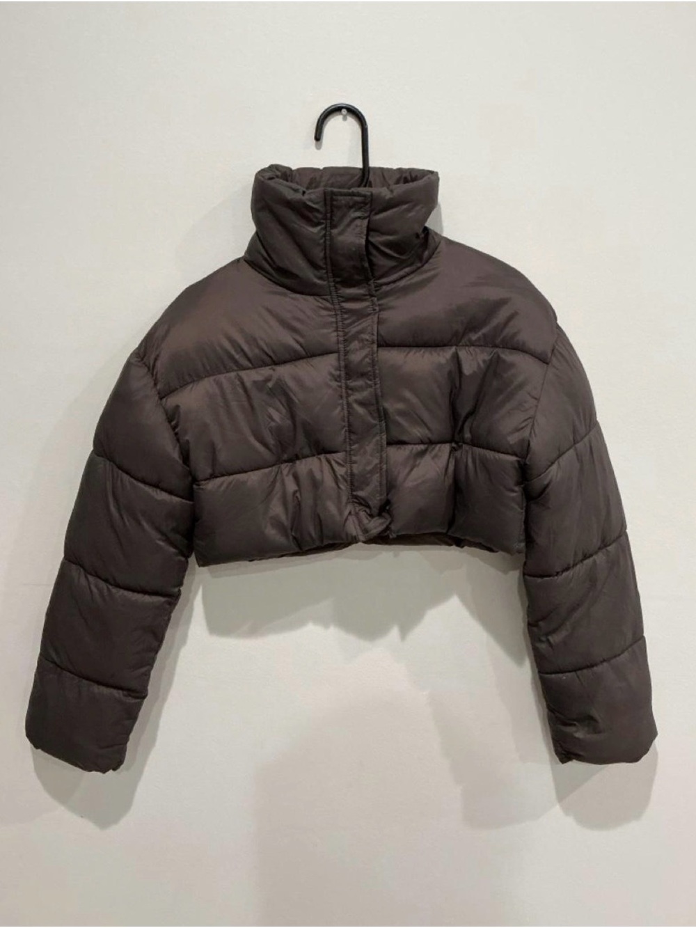 Angelica Blick x NA-KD Brown Ultra Cropped Puffer Jacket Bubble coat SZ 34 XS